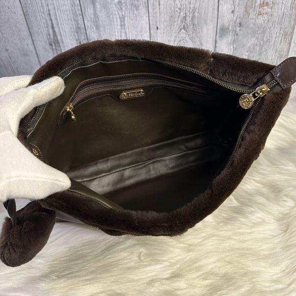 FENDI fur and soft leather clutch bag in coffee brown - Picture 9 of 16